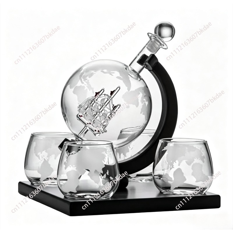 Decanter Globe Set - 装飾的なグローブ型ワインデキャンタセット、スタンド付きガラスカラフェ、ホームバーギフトに最適、エレガント