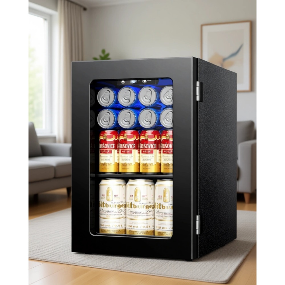 Home Bar Shelf - 24缶ミニ冷蔵庫、0.6立方フィートの飲料クーラー、ブラック | 40-61 ℉ 温度調節機能、調整可能な棚、ホームバー用