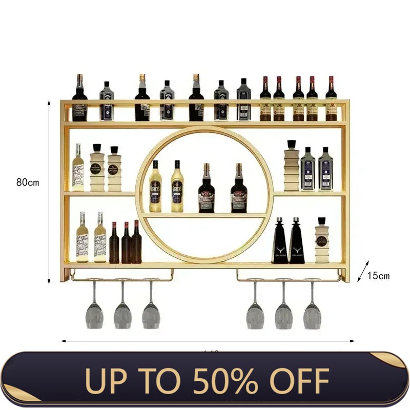 Home Bar Shelves - 工業用壁掛けバーワインラック、収納キャビネット付き吊り下げ式ワイン棚、ホームバー、ダイニングルーム、リビングルームの装飾に