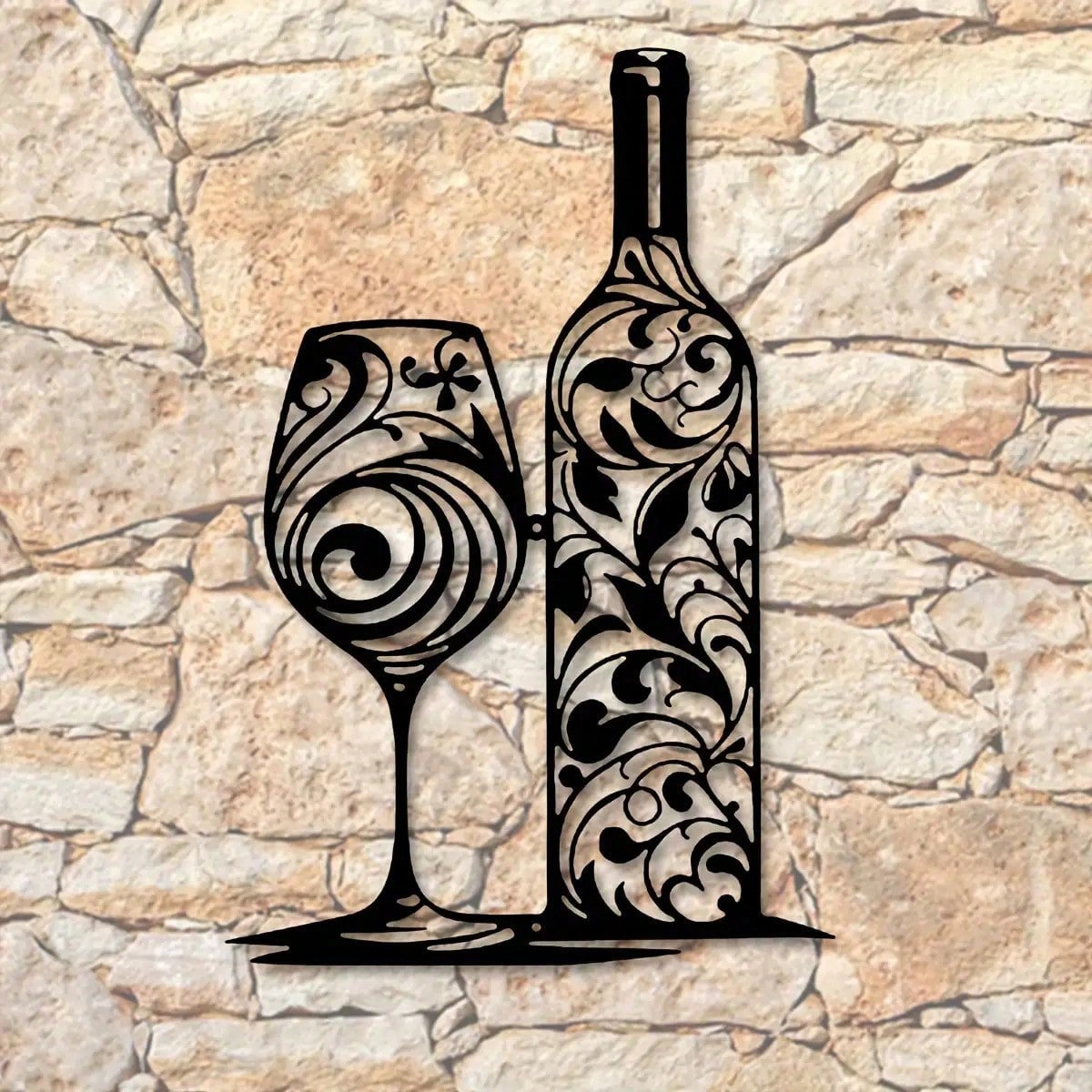 Home Bar And Restaurant - CIFBUY 鉄製アート壁飾り金属ワインボトルガラス防錆モダンバーハンギング彫刻キッチンレストランホームウォールアート用