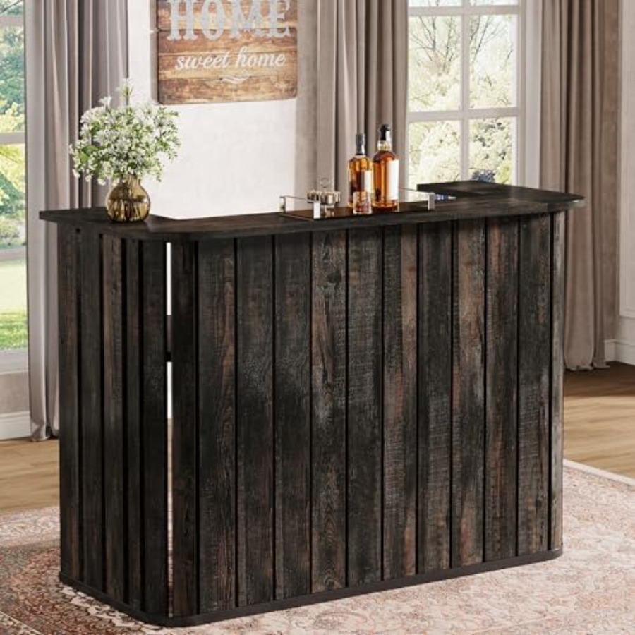 家庭用パブ向けの木製ホームバーユニット、ラスティックブラウン - Home Bar Shelves のレビューと価格