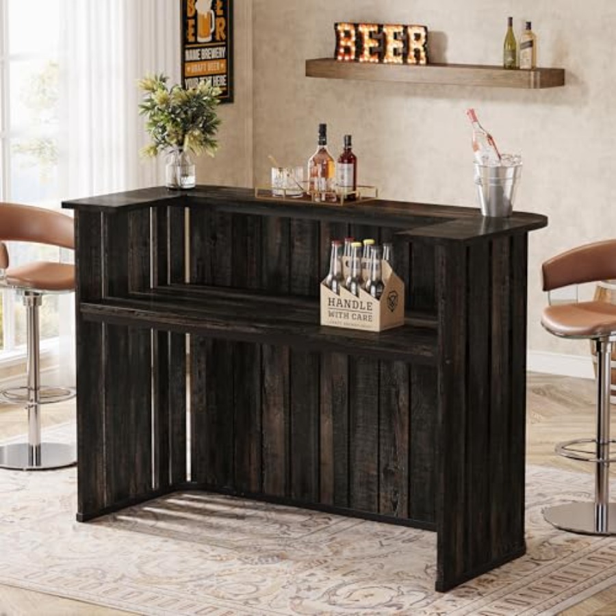 家庭用パブ向けの木製ホームバーユニット、ラスティックブラウン - Home Bar Shelves のレビューと価格