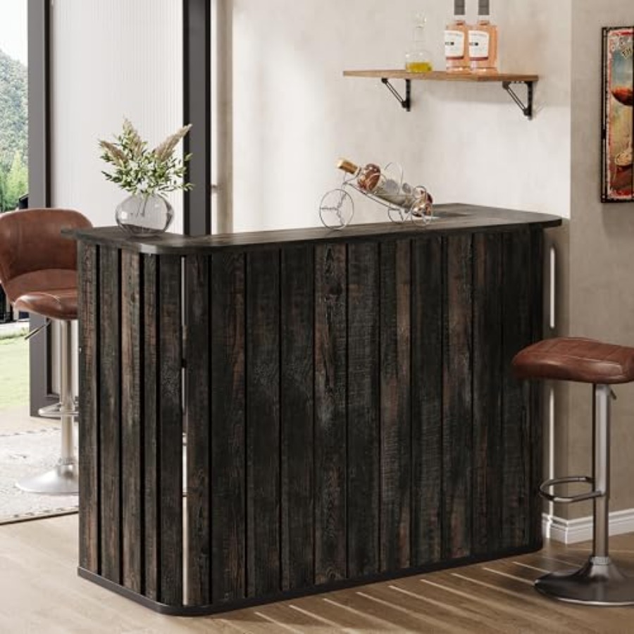 家庭用パブ向けの木製ホームバーユニット、ラスティックブラウン - Home Bar Shelves のレビューと価格