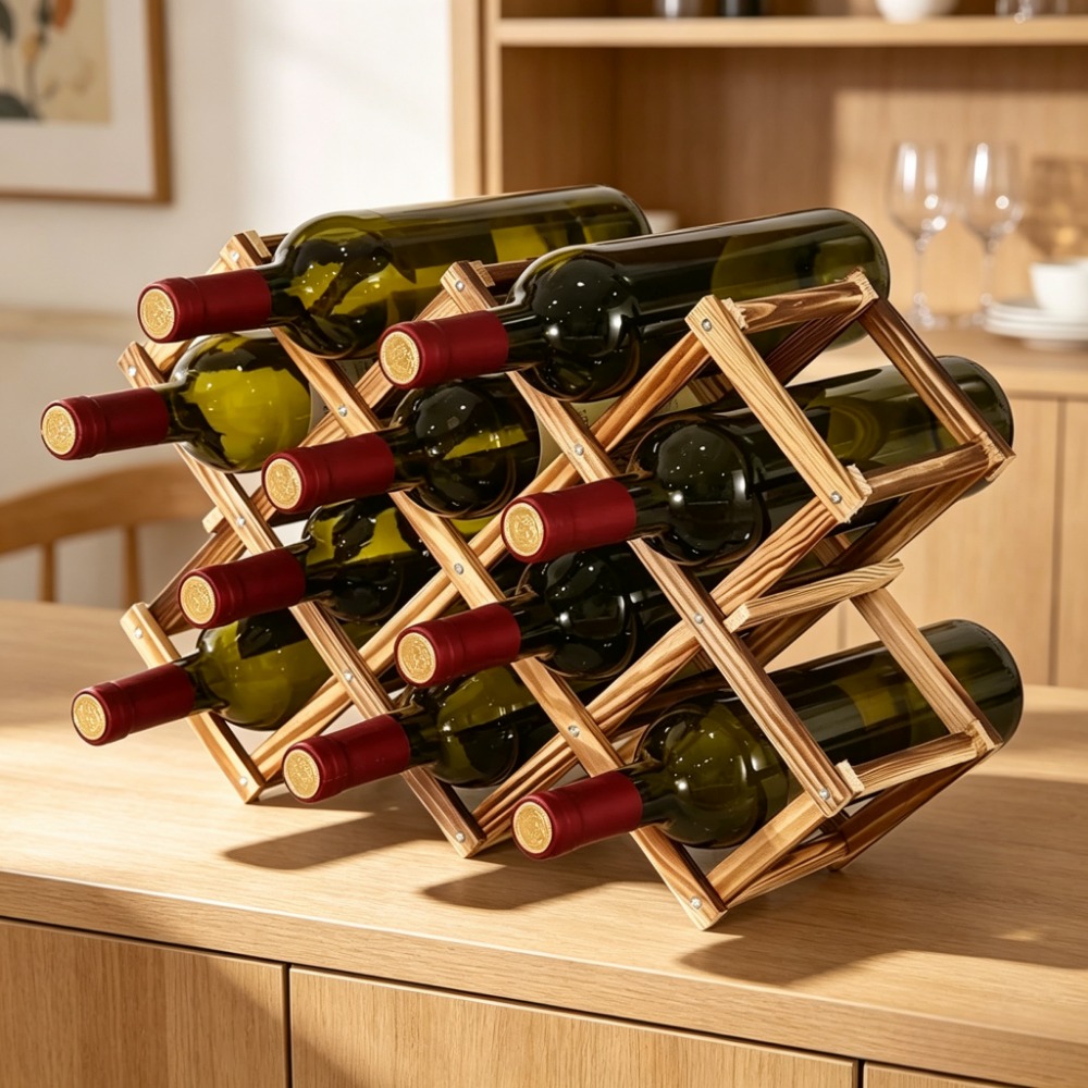 折りたたみ式木製ワインラック ボトルホルダー 収納棚 レトロ - Home Bar Shelves のレビューと価格
