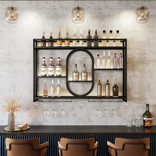 39インチのアップグレード版金属製壁掛けワインラック、3段の - Home Bar Shelves のレビューと価格
