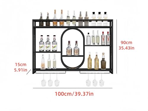 39インチのアップグレード版金属製壁掛けワインラック、3段の - Home Bar Shelves のレビューと価格