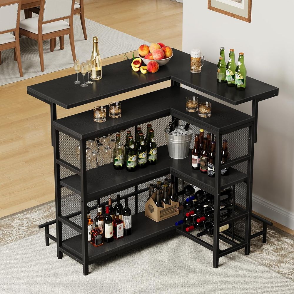 ホームバーユニット、グラスホルダー付きL字型バーテーブル、4 - Home Bar And Cabinet のレビューと価格