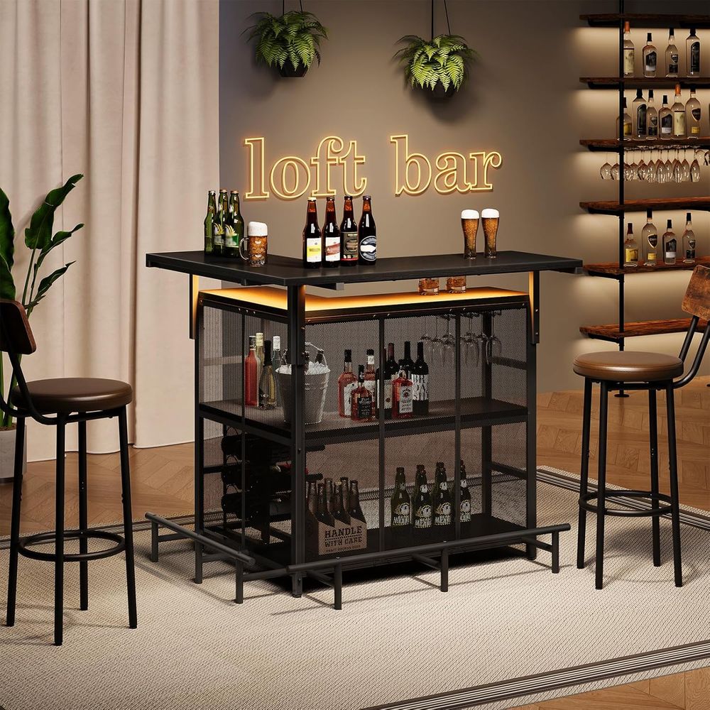 ホームバーユニット、グラスホルダー付きL字型バーテーブル、4 - Home Bar And Cabinet のレビューと価格