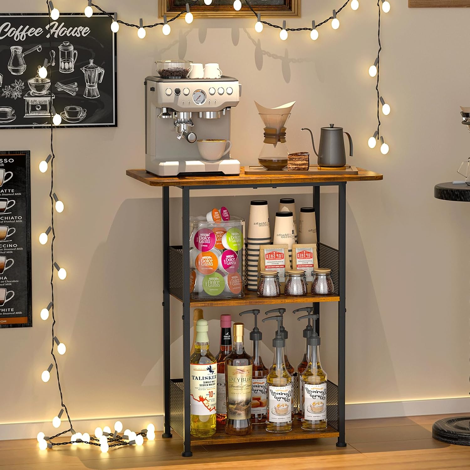 ミニフロアスタンド型コーヒーバーシェルフ、3段小型コーヒーテ - Home Bar Setup のレビューと価格
