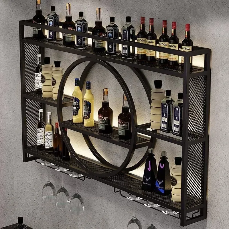 工業用壁掛けバーワインラック、収納キャビネット付き吊り下げ式 - Home Bar Shelves のレビューと価格
