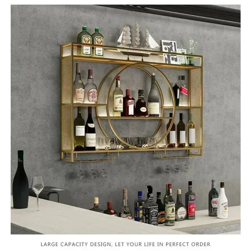 工業用壁掛けバーワインラック、収納キャビネット付き吊り下げ式 - Home Bar Shelves のレビューと価格