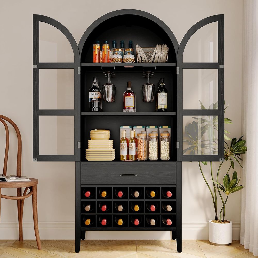高さ71インチのアーチ型ワインバーキャビネット（収納付き）、 - Home Bar Shelves のレビューと価格