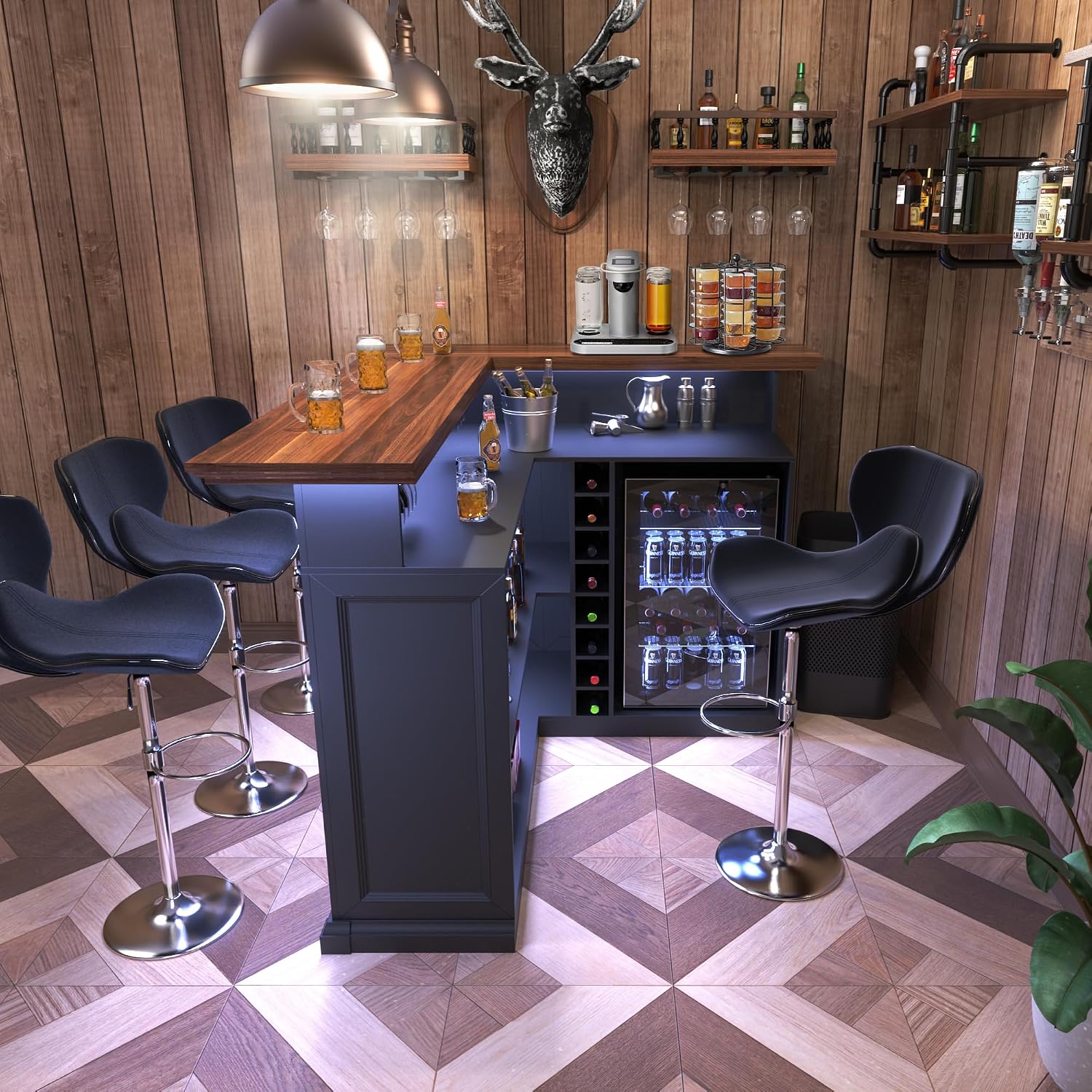 L字型ホームバーキャビネット（冷蔵庫スペース付き）、大型地下 - Home Bar And Cabinet のレビューと価格