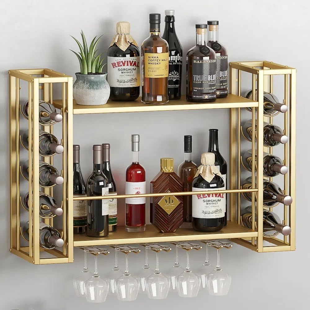 壁掛けワインラック、ワイングラスラック付き壁掛けワインラック - Home Bar Shelf のレビューと価格