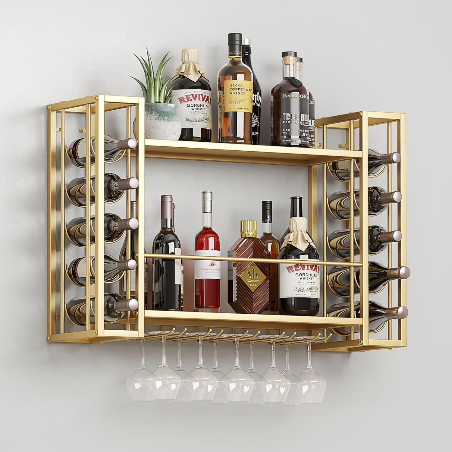 壁掛けワインラック、ワイングラスラック付き壁掛けワインラック - Home Bar Shelf のレビューと価格