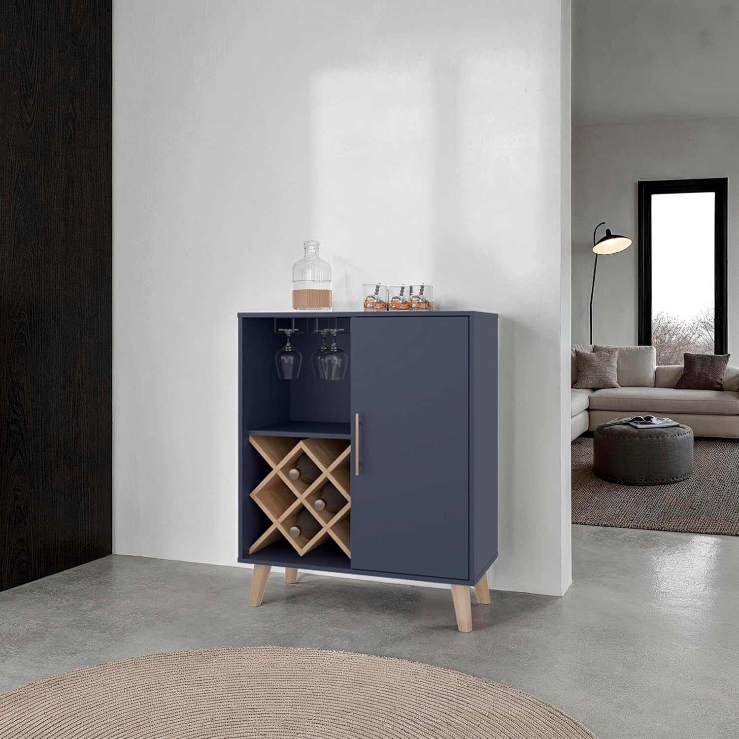 オークブルーバーキャビネット 4段棚 ドア付き引き出し ワイ - Home Bar And Cabinet のレビューと価格